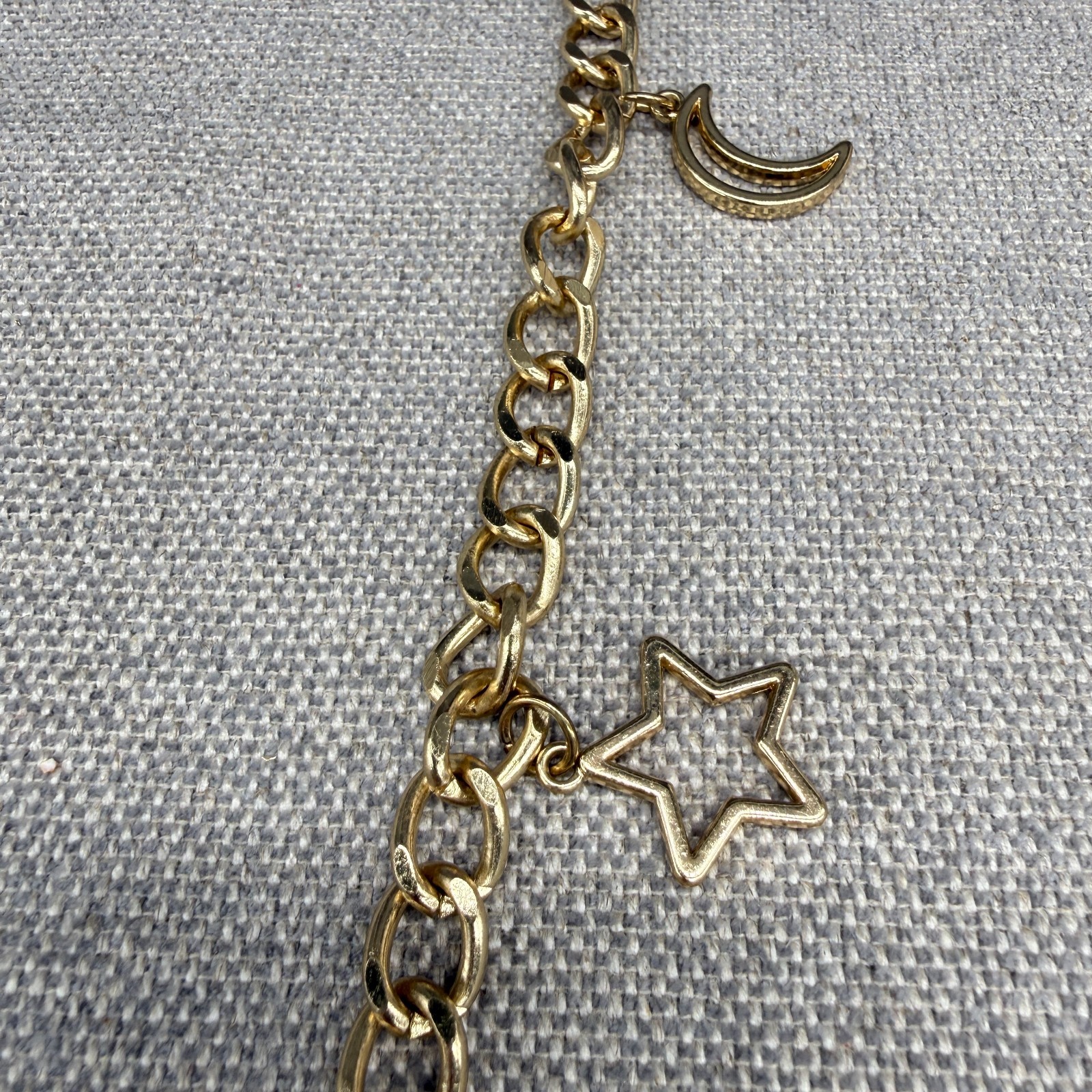 Belt Chain Link Gold Tone Moon and Star Dangles 45 Inches Celestial