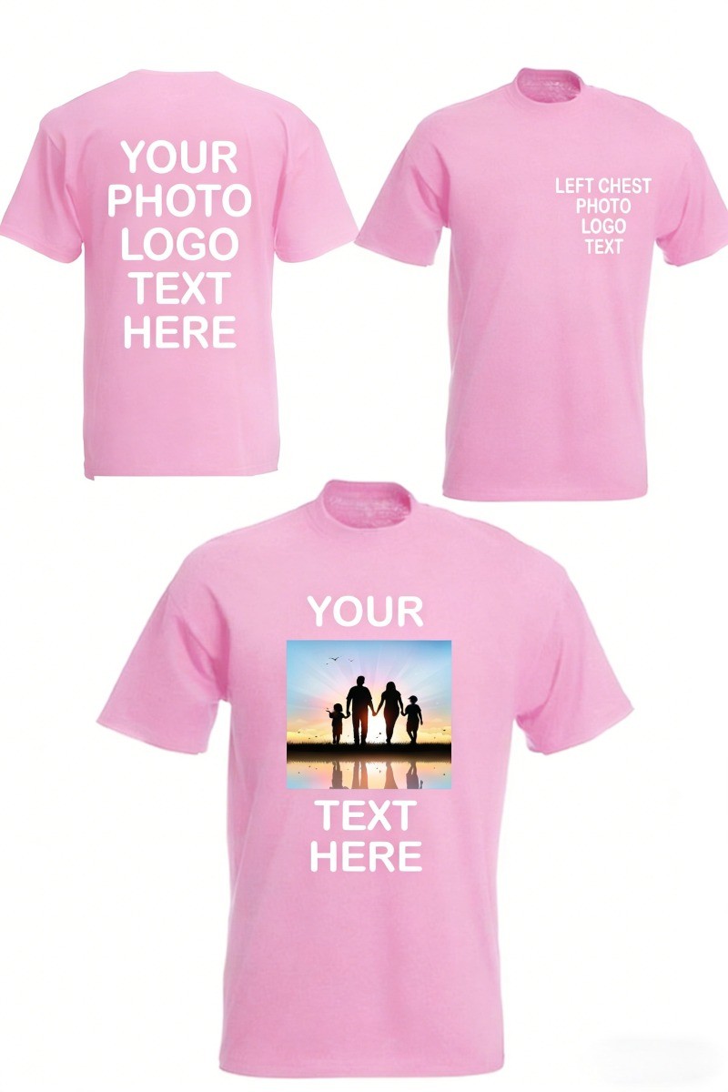Custom Photo & Text T-Shirt – Add Your Own Image Logo Personalized Casual TShirt