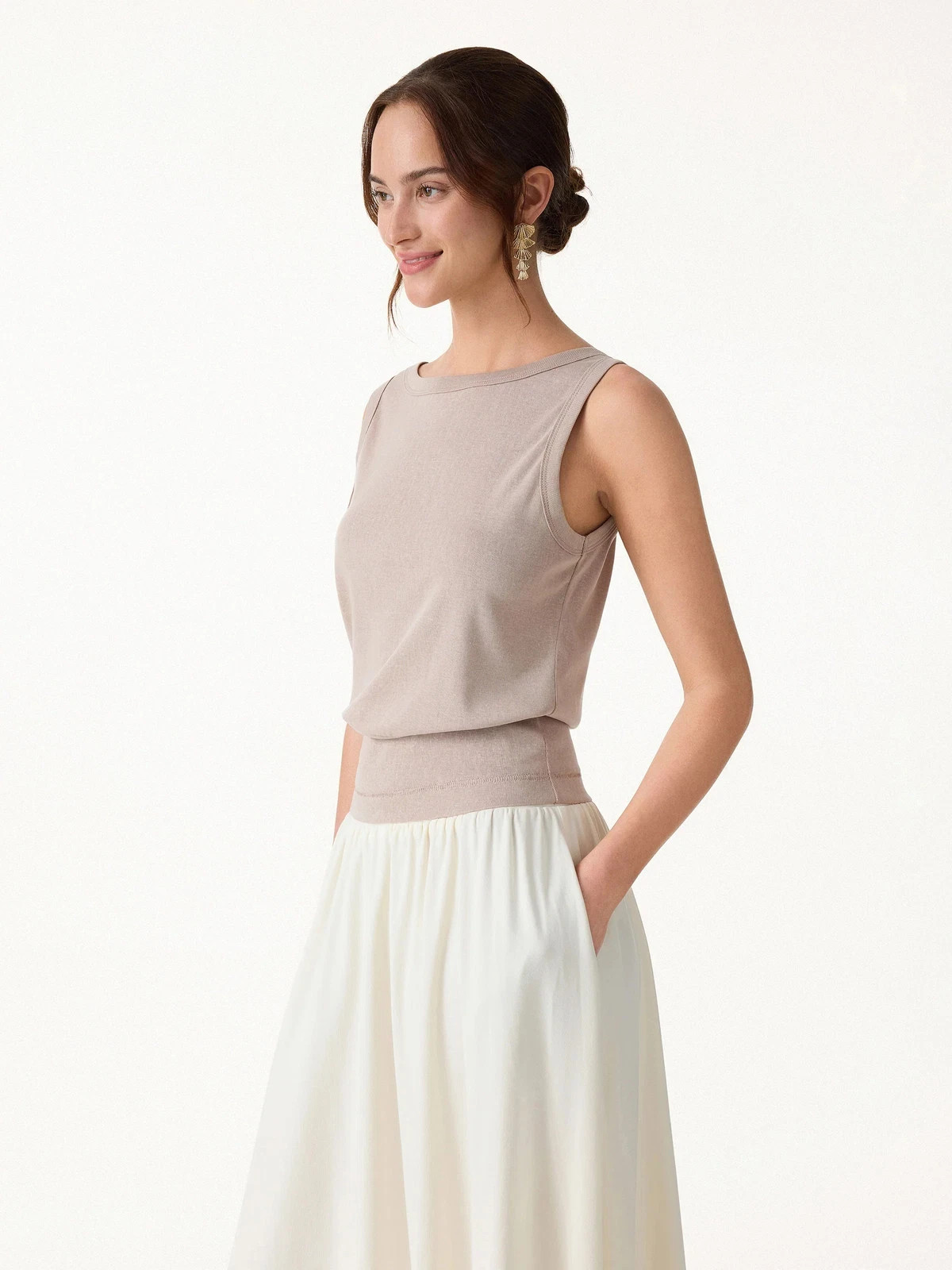 OGL Cotton-Linen Blend Reversible Boatneck Low Back Top, New