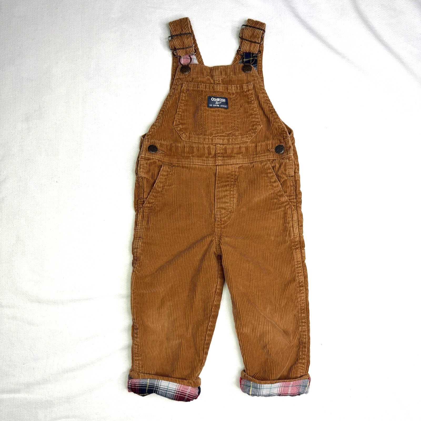 OshKosh B’gosh Baby Overalls Brown Corduroy 2T Infant Boy Girl Snap Legs Vintage