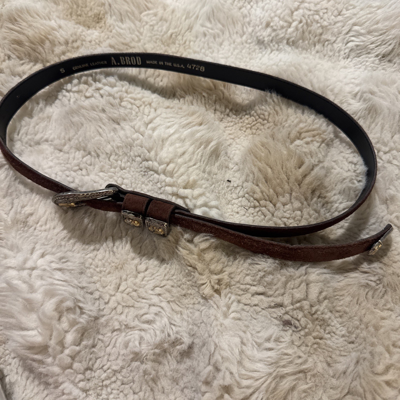 Vintage Brown Leather Belt with Silver and Gold Medallion Accents Size small