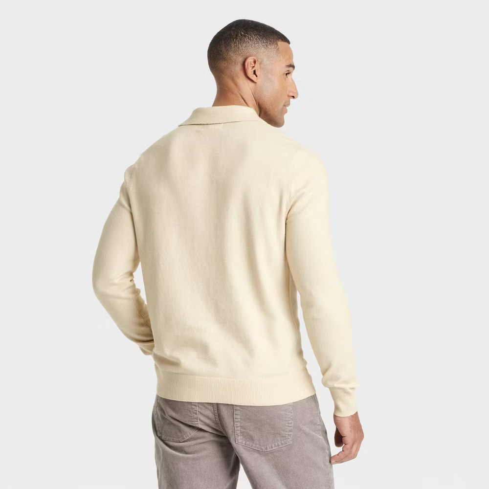Men’s Polo Collared Pullover Sweater – Goodfellow & Co Woodash L: Lightweight