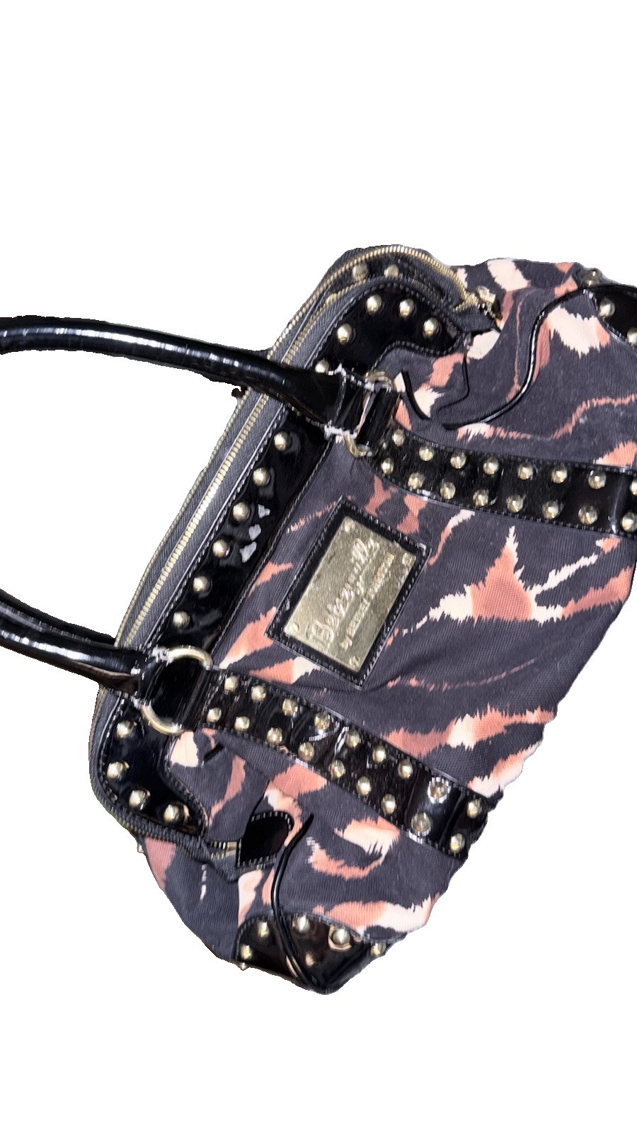 Betseyville Studded Animal Print Satchel Top Y2K Handle Bag