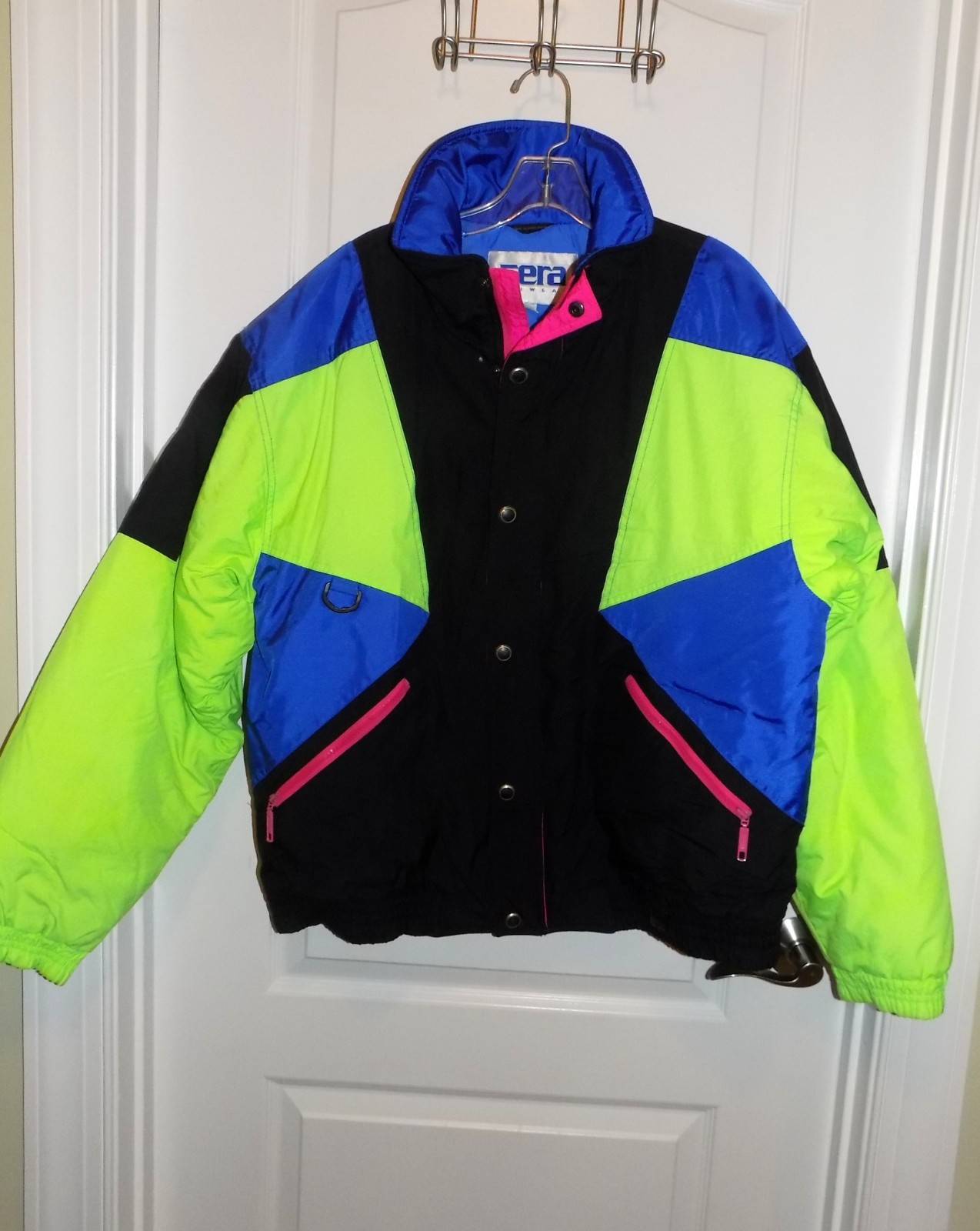 Vintage FERA Skiwear Snowboard Jacket Mens M/L 42 Black Neon Green Blue 80s 90s