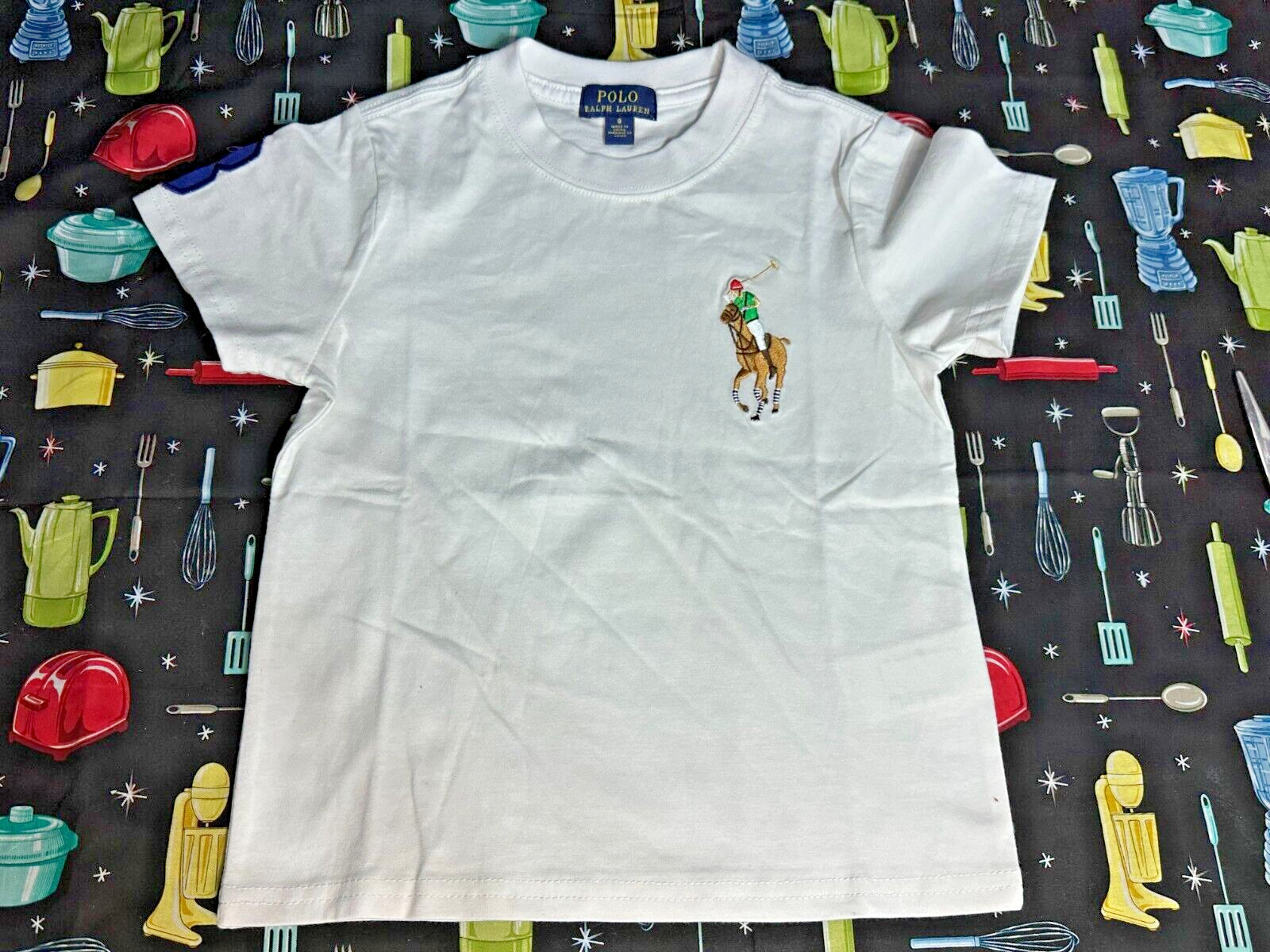 Polo Ralph Lauren Embroidered Big Pony Kids White Blue T-shirt – Sz. 6 – NWOT