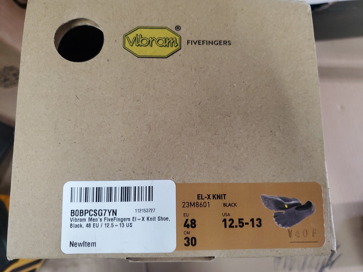 Vibram Fivefingers EL X Knit 12.5 to 13 EU 48 Black 23M8601 Outdoor New With Box