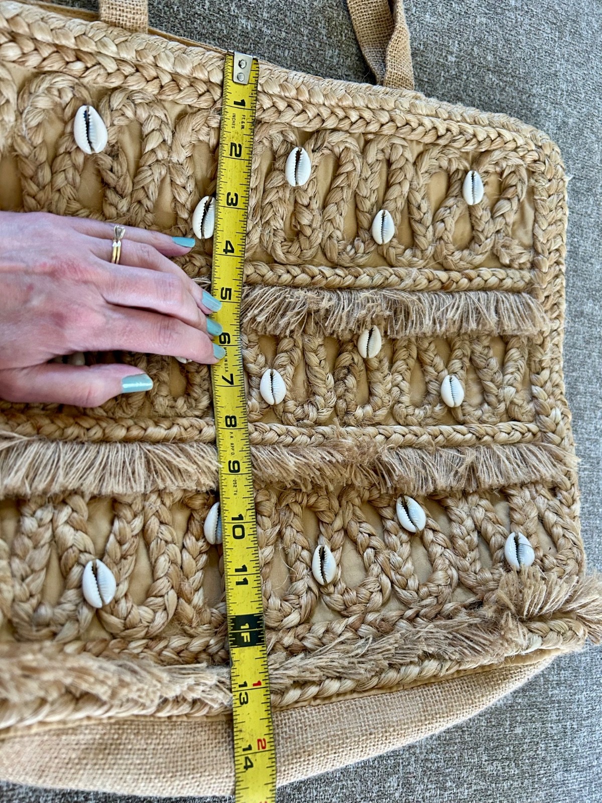 NWT SALT + UMBER Isla Jute Seashell Tote Bag Shells Natural Fringe Beach Tote