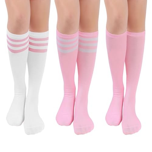 Knee High Cotton Socks for Woman, Women’s 3 Pack White/Pink,pink/White,pink