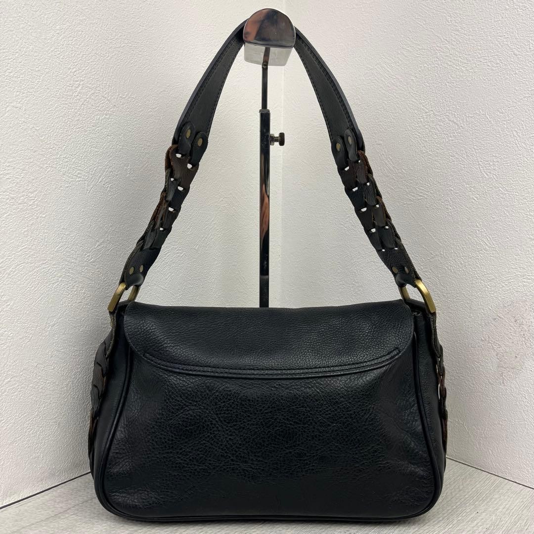 Mulberry Y2K Black Leather One Shoulder Flap Handbag 27x18x11cm Authentic