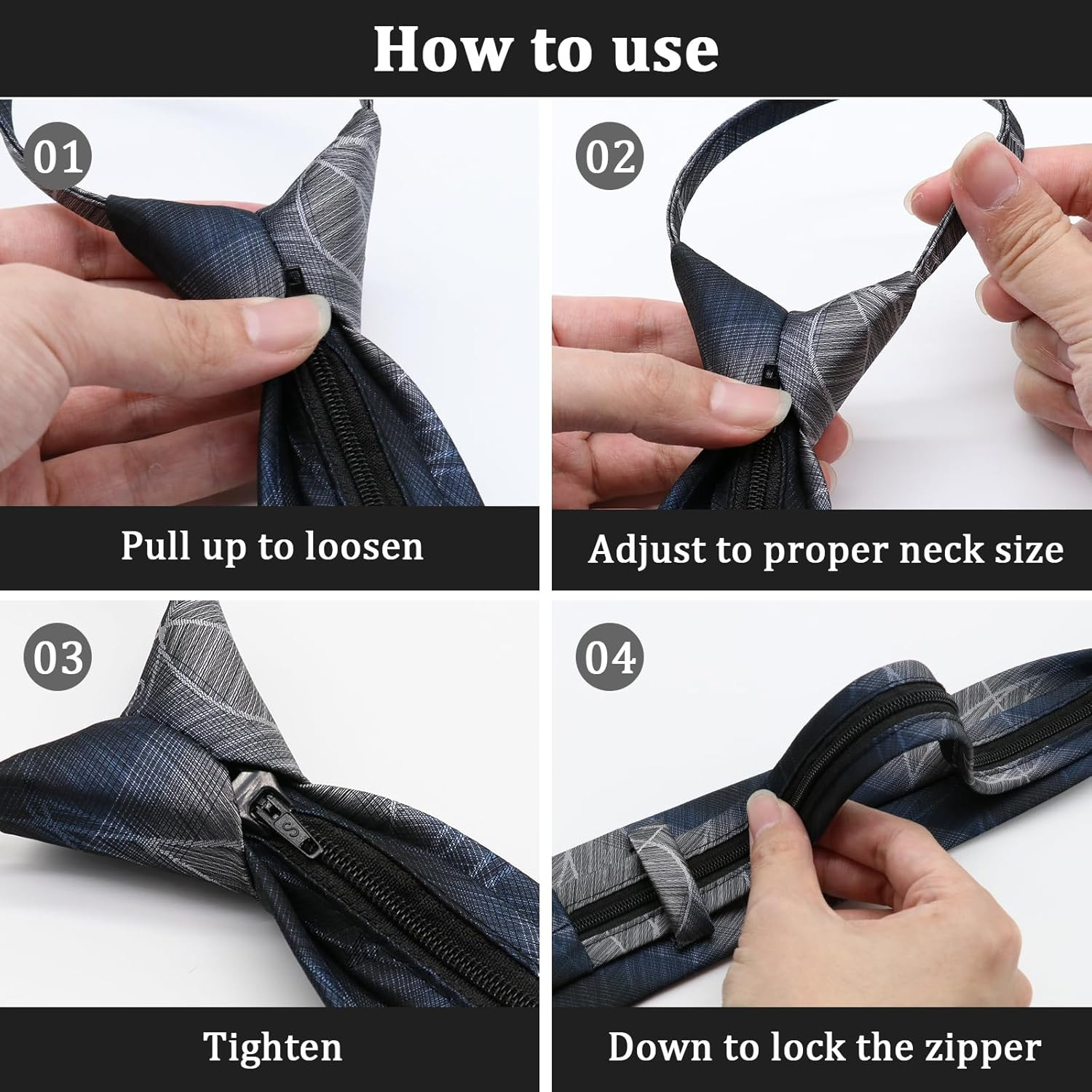 Men’s Pre-Tied Zipper Necktie Adjustable 3.15 Formal Business Wedding Tie