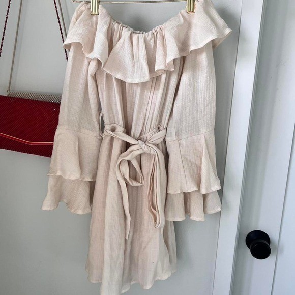 Favlux Cream Off-the-Shoulder Long Sleeve Flowy Dress | Size Medium