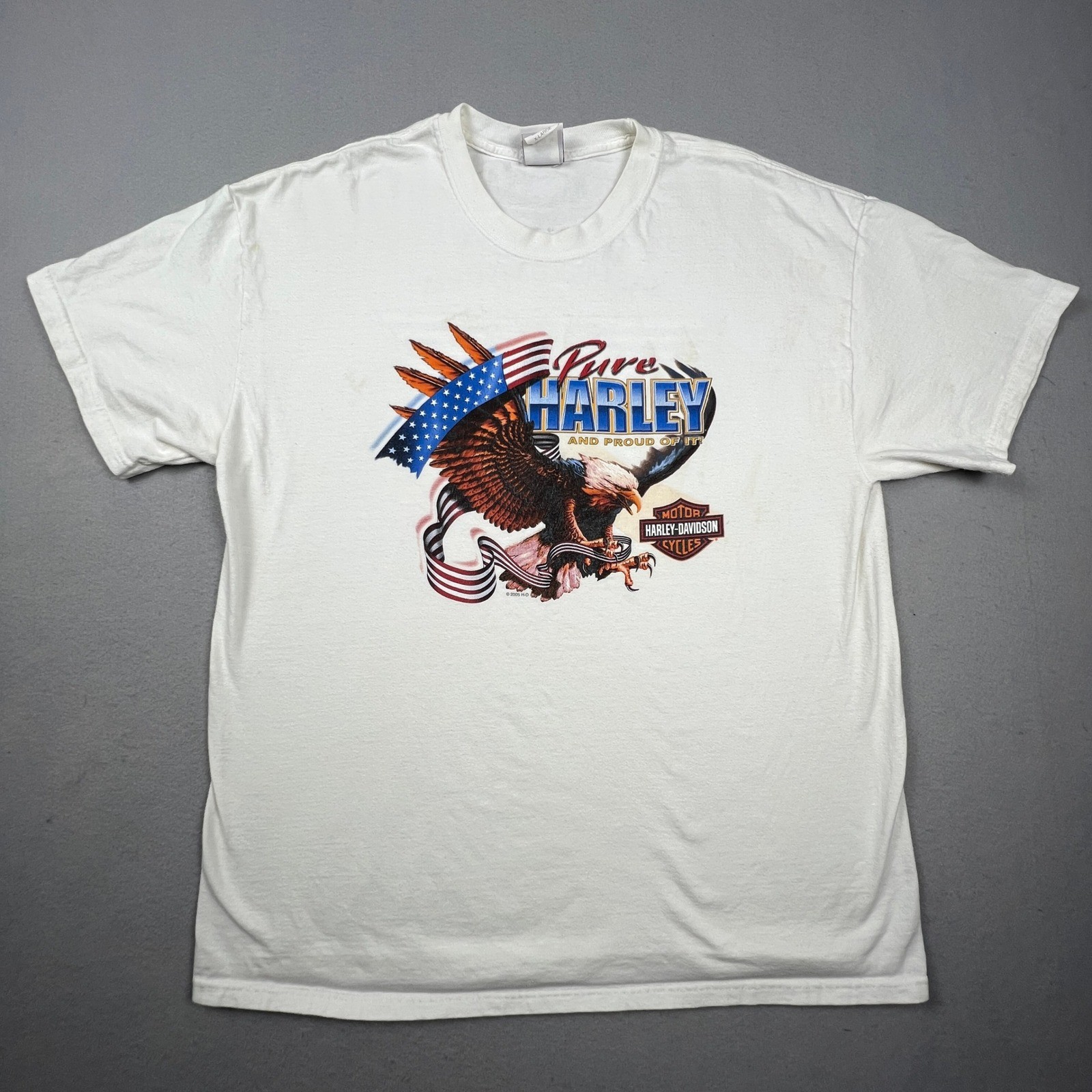 VTG Harley Davidson T-Shirt Mens XL White Eagle American Flag Doyle’s Biker