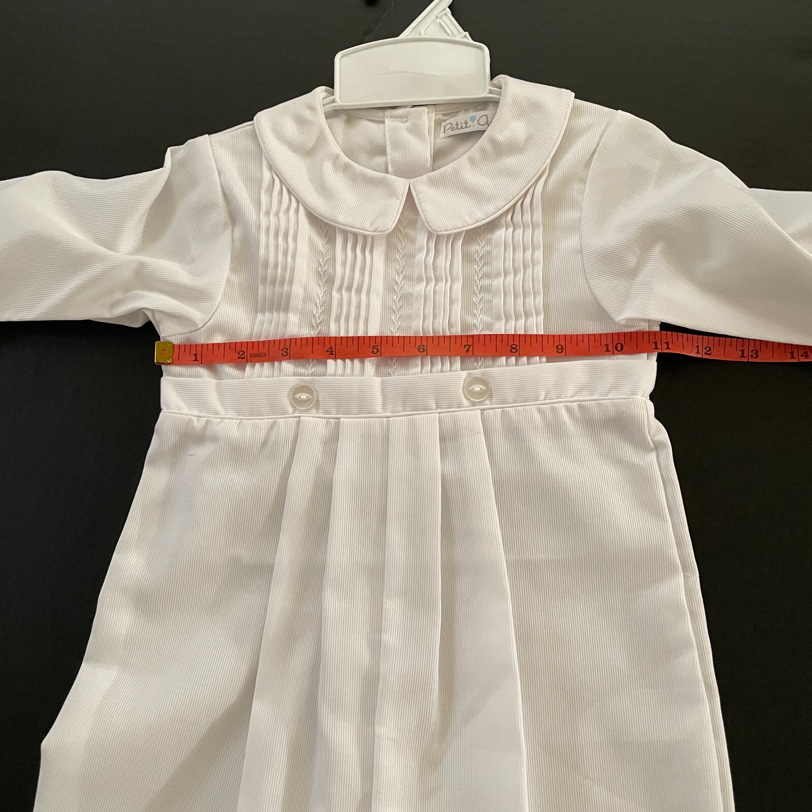 Petit Ami Boys Christening Baptism Outfit 24 Mon White Coverall Bonnet Set Tucks