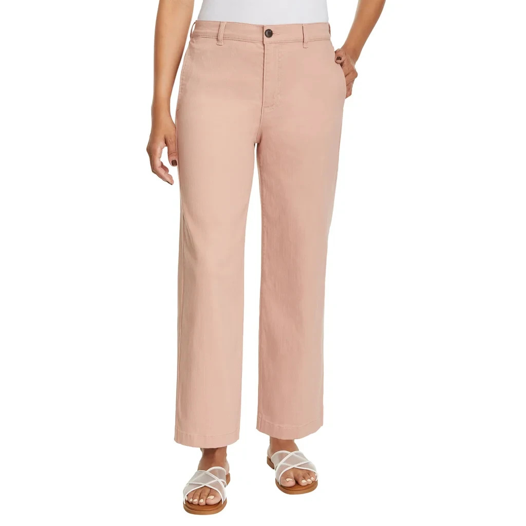 Ella Moss Womens Wide Leg Crop Pants High Rise Cotton Stretch Pockets Casual New