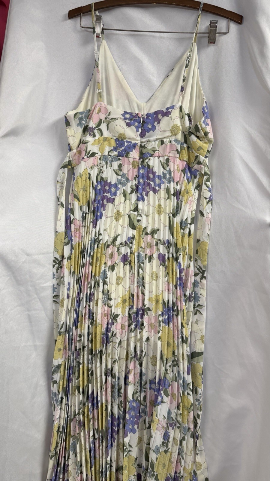 Jessica Simpson Multicolor Floral Pleated Maxi Dress V-Neck Spaghetti Strap L