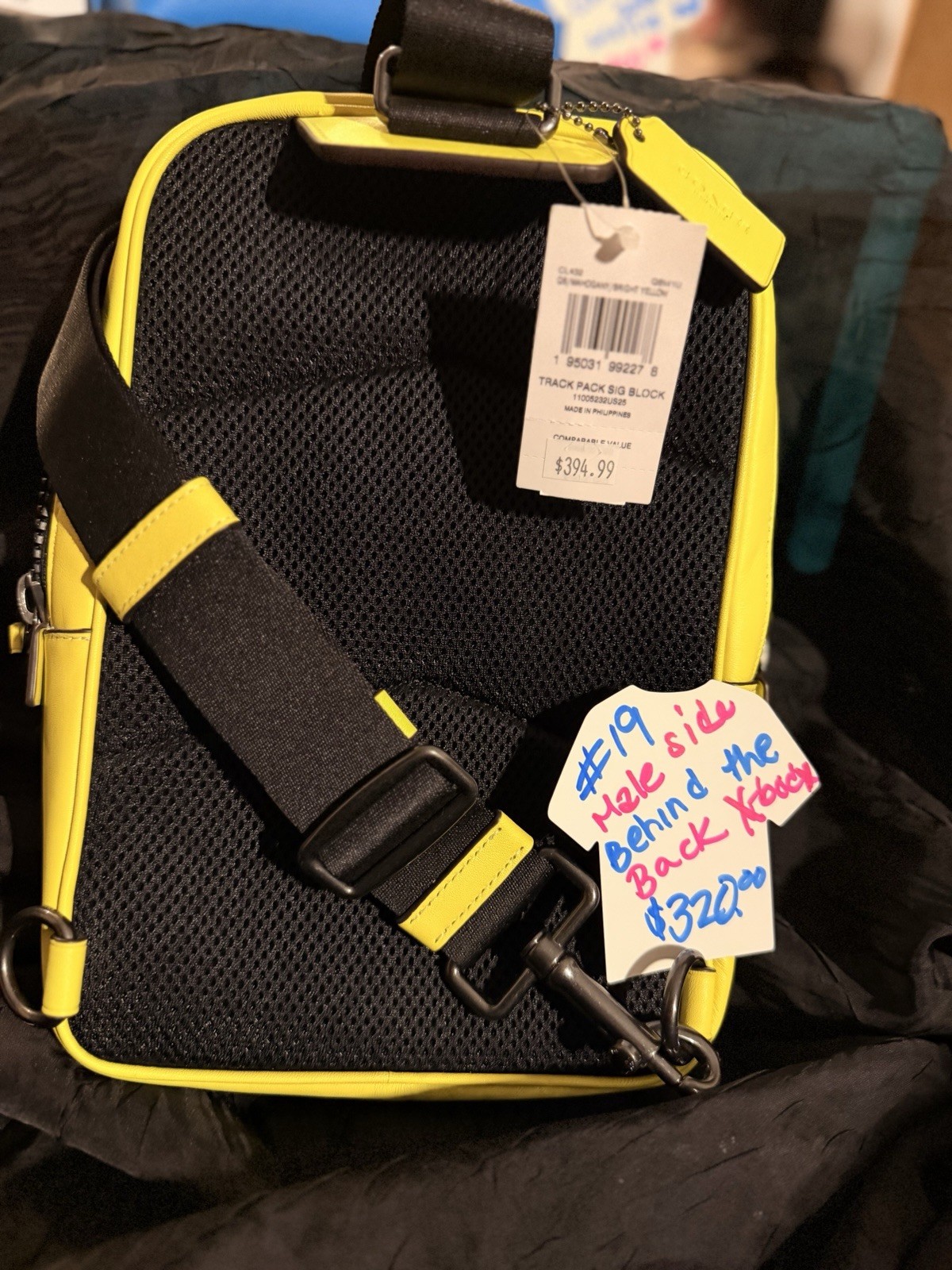 Coach Signature Medium Crossbody Zip Bag Brown Neon Black. Hangs on your back.
