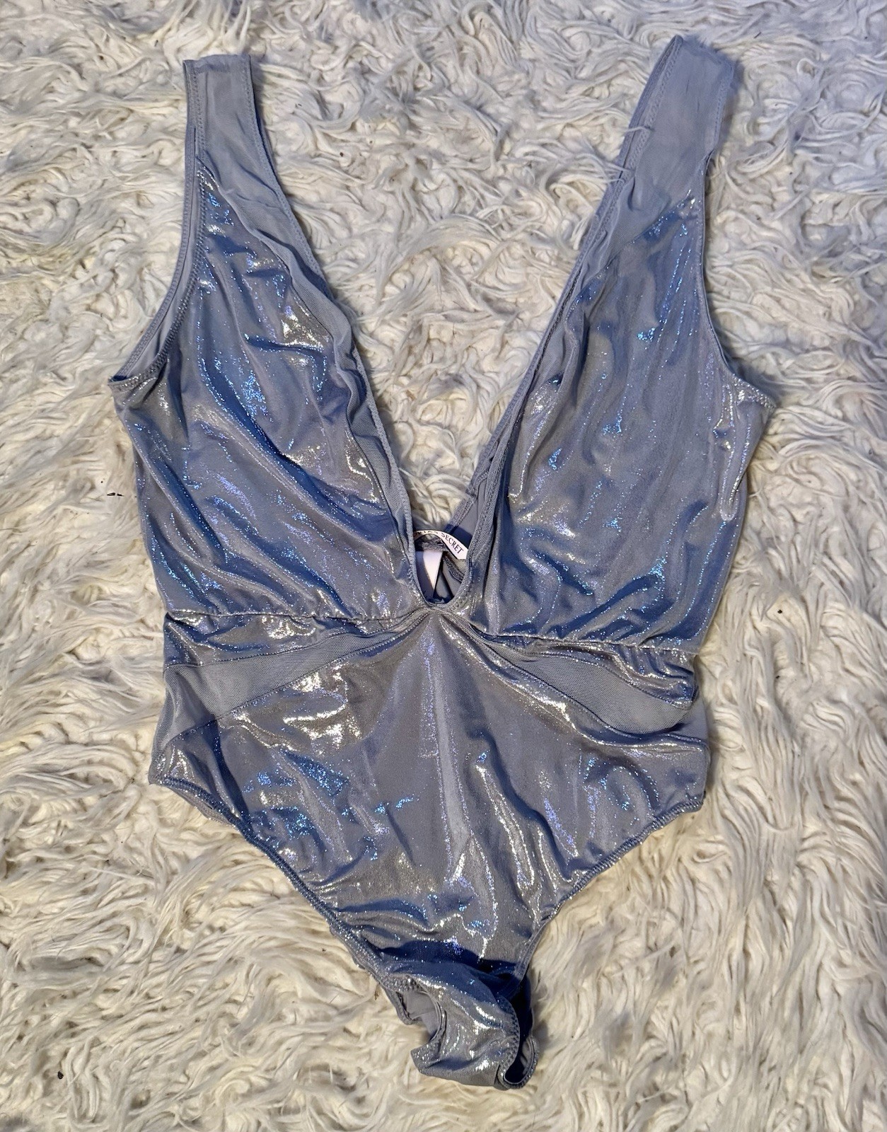 Victoria’s Secret Deep Plunge Silver Mesh Bosdysuit V Neck Disco Metallic S