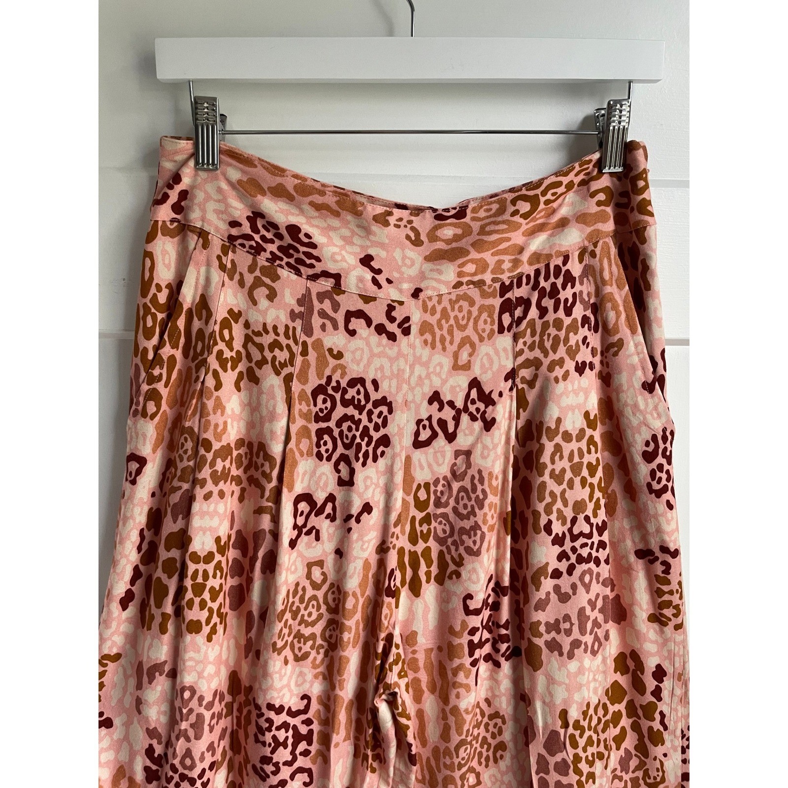 Carolina K Pink Leopard Wide Leg Palazzo Pants Size S Resort Flowy Boho Luxury