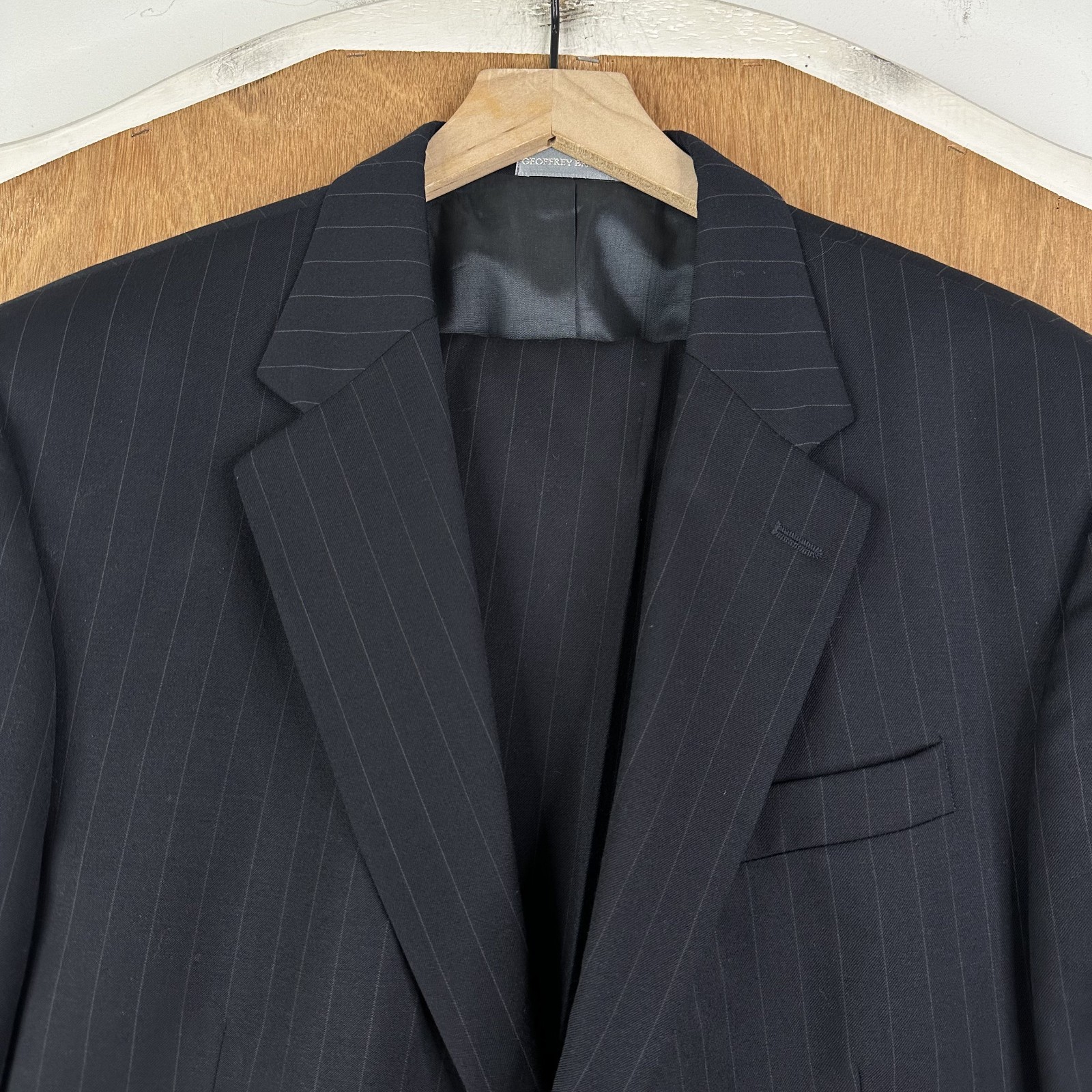 Geoffrey Beene Suit Mens 45R Navy Blue Pinstripe 2 Button Wool Pants 38×26 Pleat