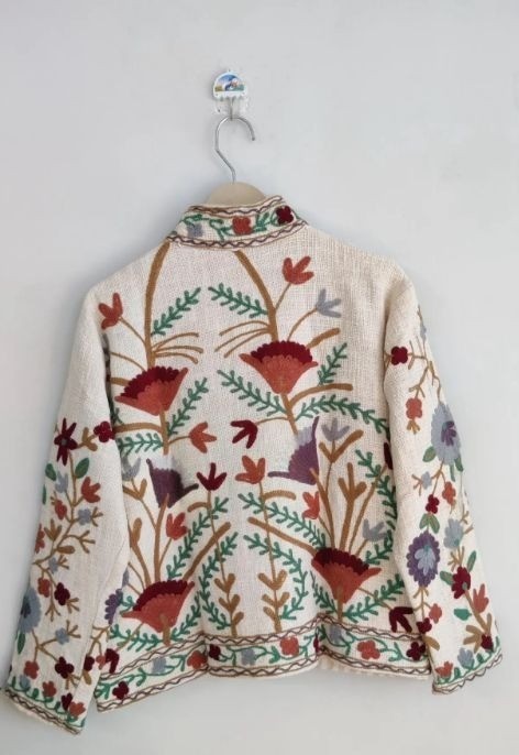 Handmade Embroidered Suzani Jacket Cream Bohemian Floral Ethnic Coat
