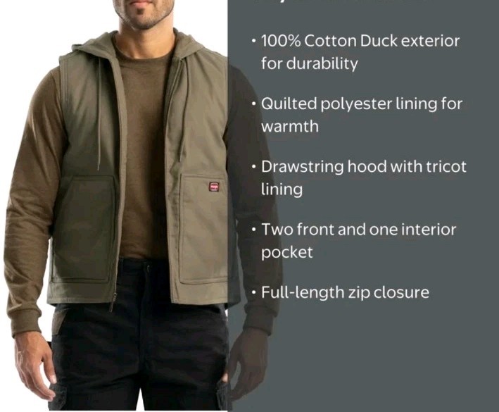 Wrangler Men’s 2XL Black Riggs Workwear Duck Canvas Lined Hoodie Vest