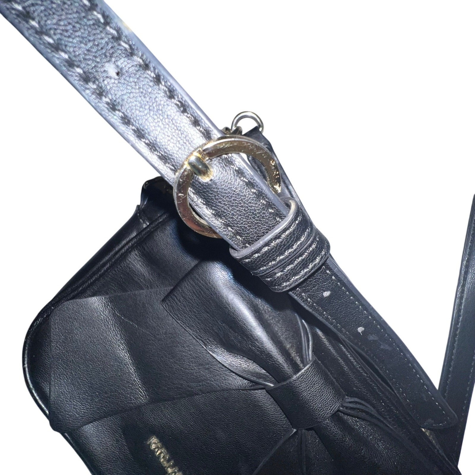 Karl Lagerfeld Chunky Goldtone Chain Exposed Zipper Logo Black Kris Bow handbag