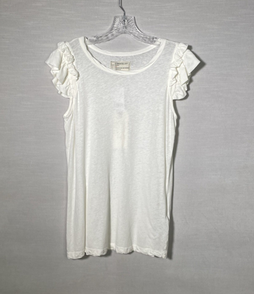 Current Elliot Double Ruffle Muscle Shirt Star White Linen Blend Size 1 NWT