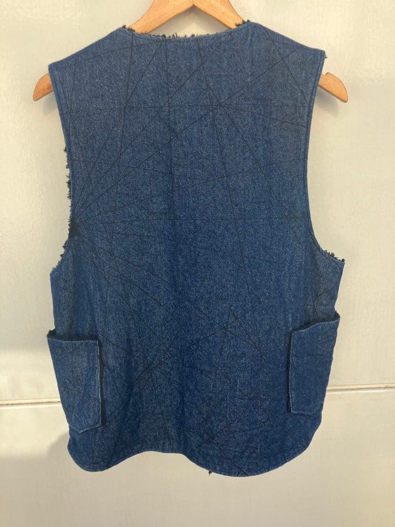 Engineered Garments Over Vest Denim Indigo Nautical Print Reversible M F/S