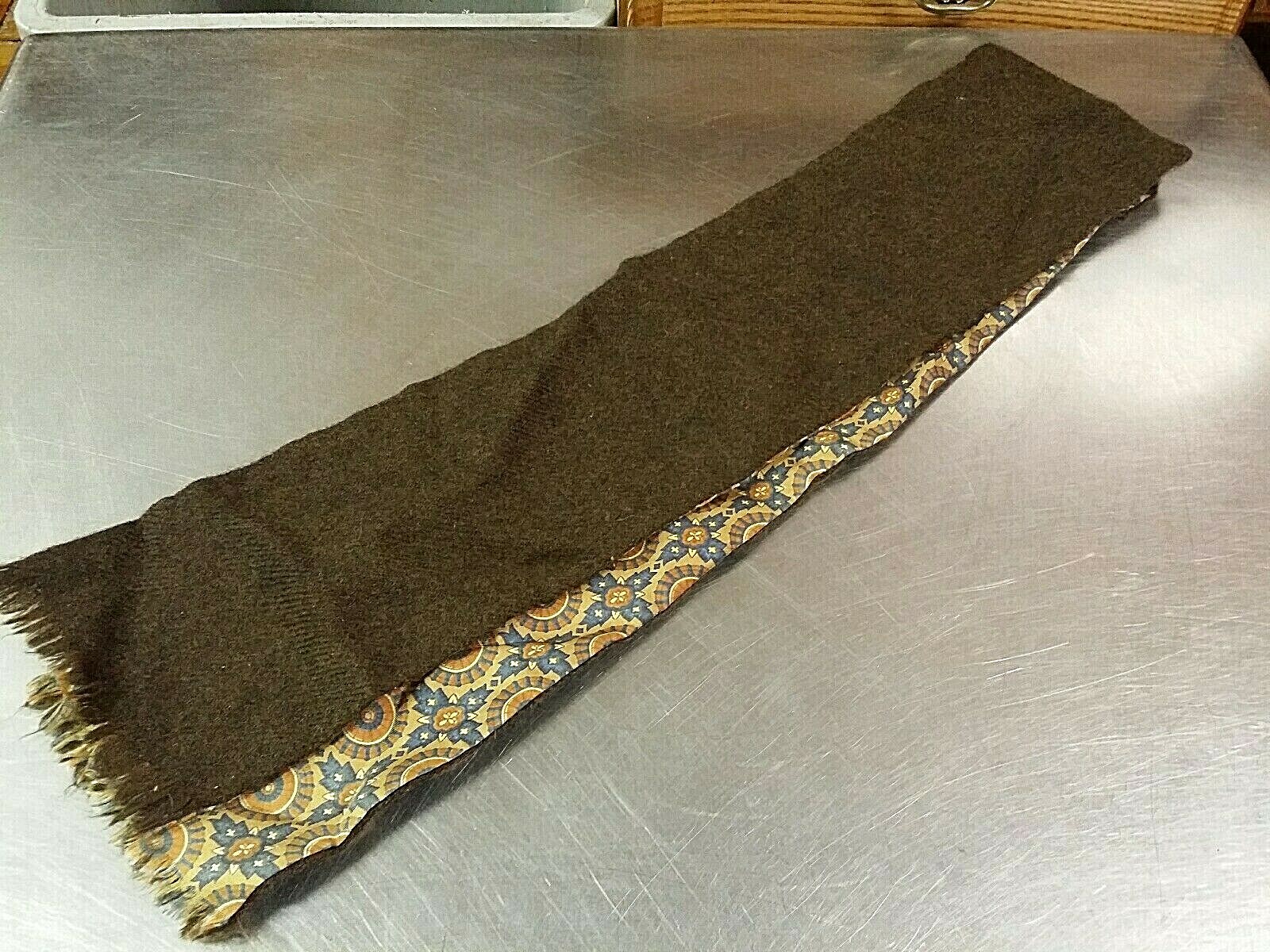 Vintage Reversible Scarf with Buttons, 100% Zephyr Wool & Silk, Brown Blue Tan