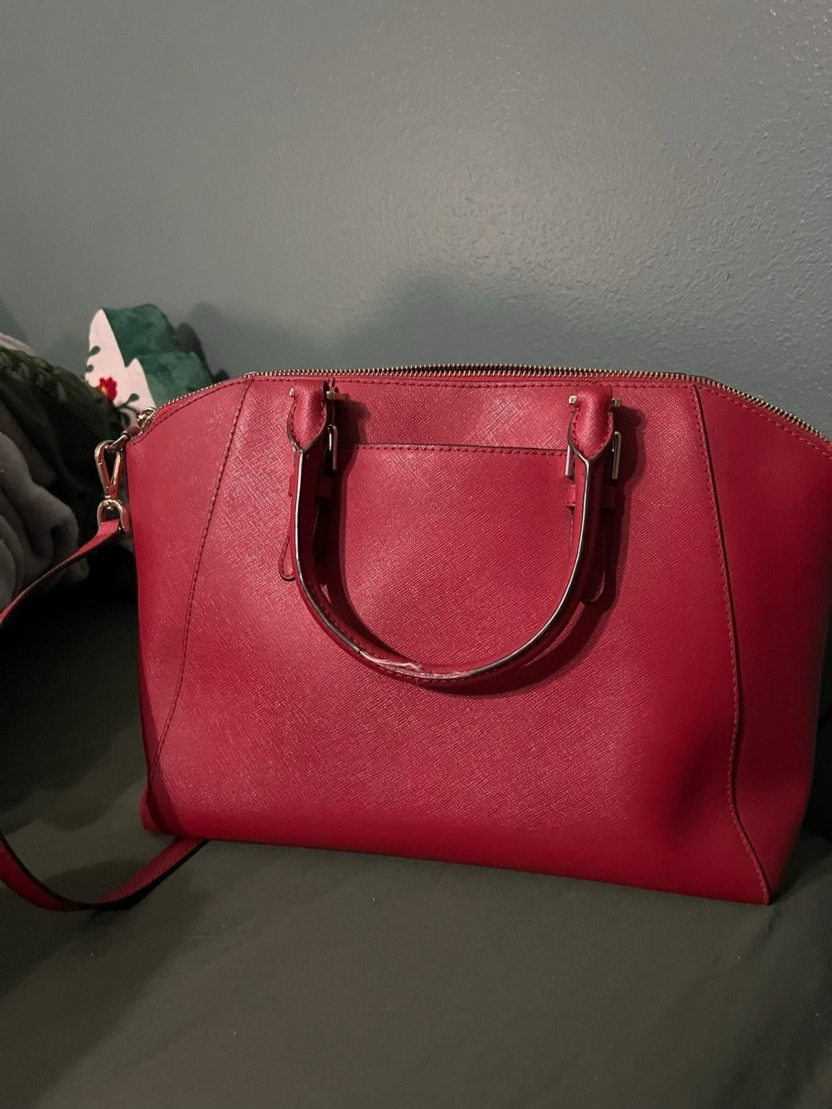 Michael Kors Red Zip-Top Satchel Top Handle Bag w/ Detachable Strap, Pockets