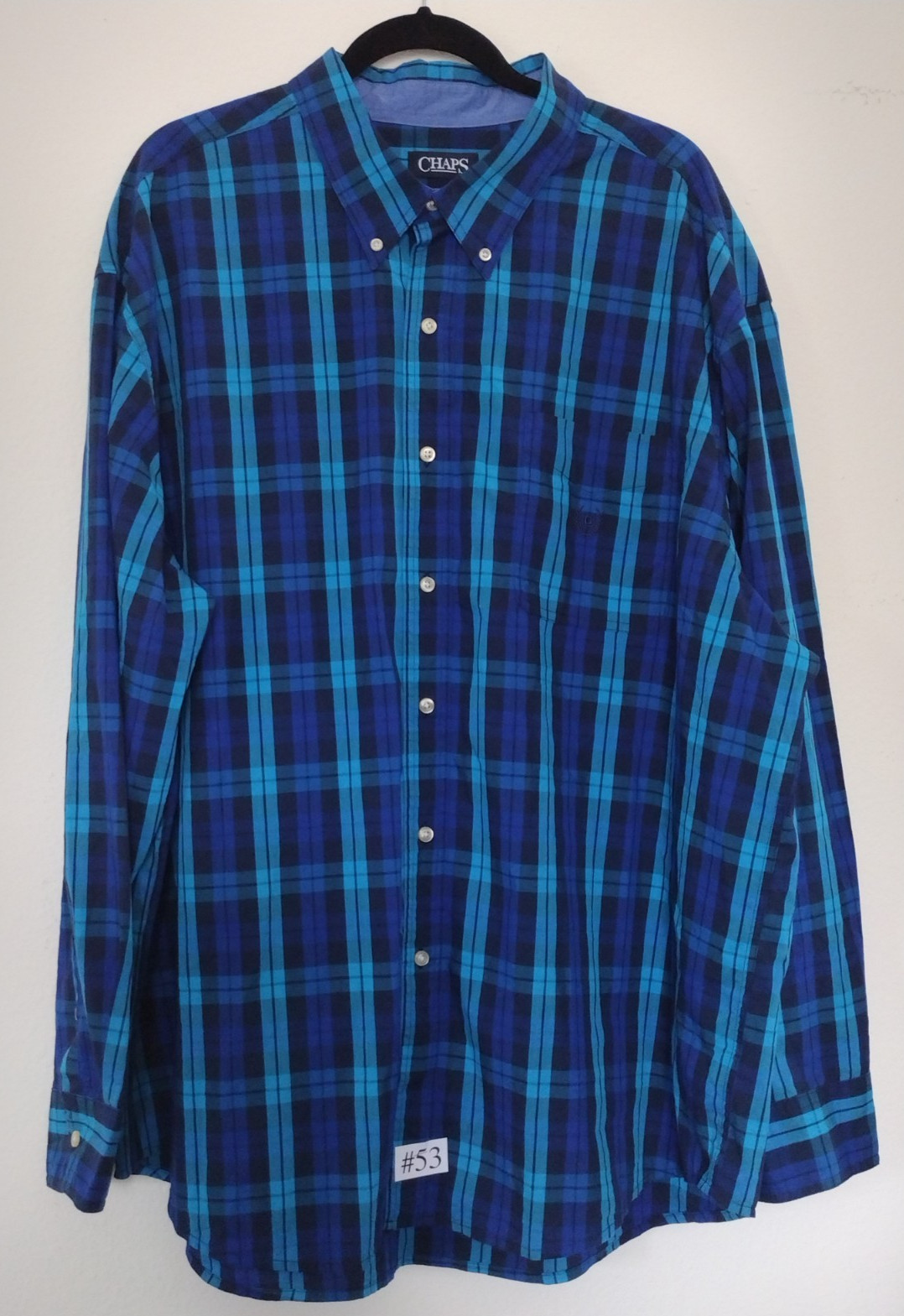 Men’s CHAPS STRETCH EASY CARE PLAID SHIRT Size 3XB LOGO ONE POCKET LONG SLEEVE