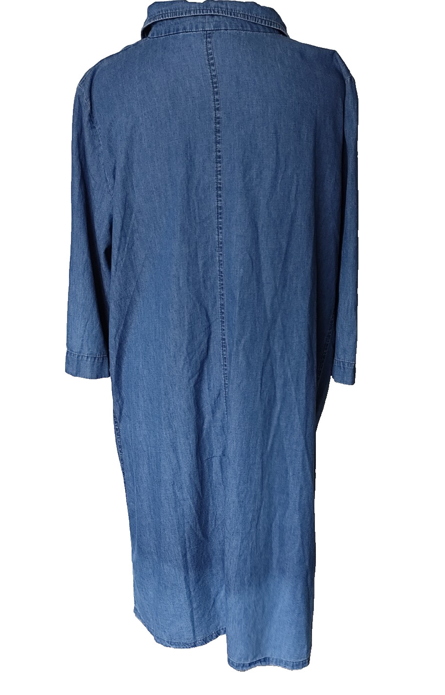 Alembika 4 Light Denim Green Stitch Collared V Neck 3/4 Sleeve Pockets Dress XL