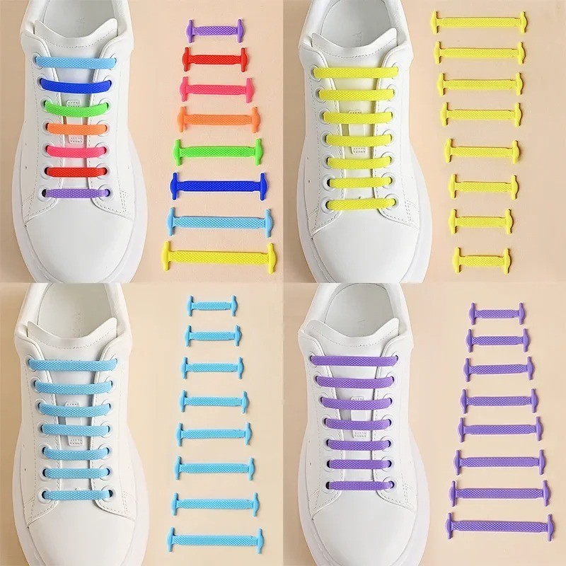 16Pcs Easy No Tie Shoelaces Elastic Silicone Flat Lazy Shoe Lace Strings Adult