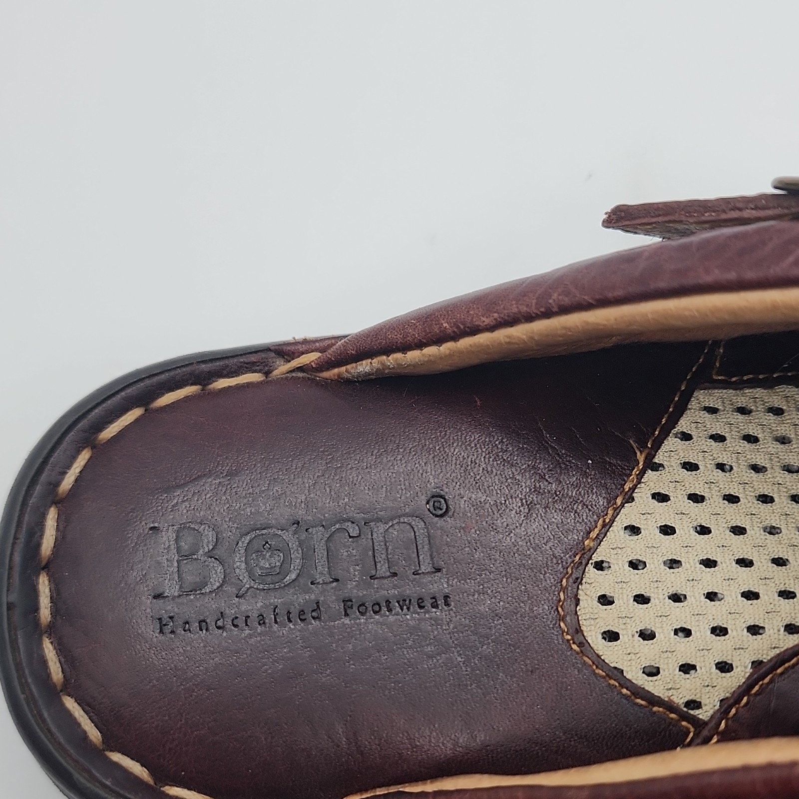 Born Womens Leather Slip-On Clog Mule Sandal w/ Buckle Strap Brown/Gray 7