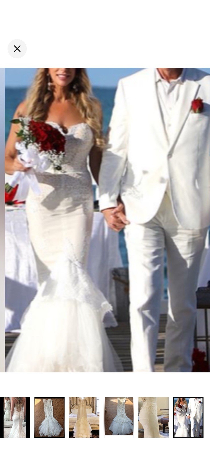 Inbal Dror Ivory Lace Strapless Mermaid/Trumpet Tulle Train Wedding Dress