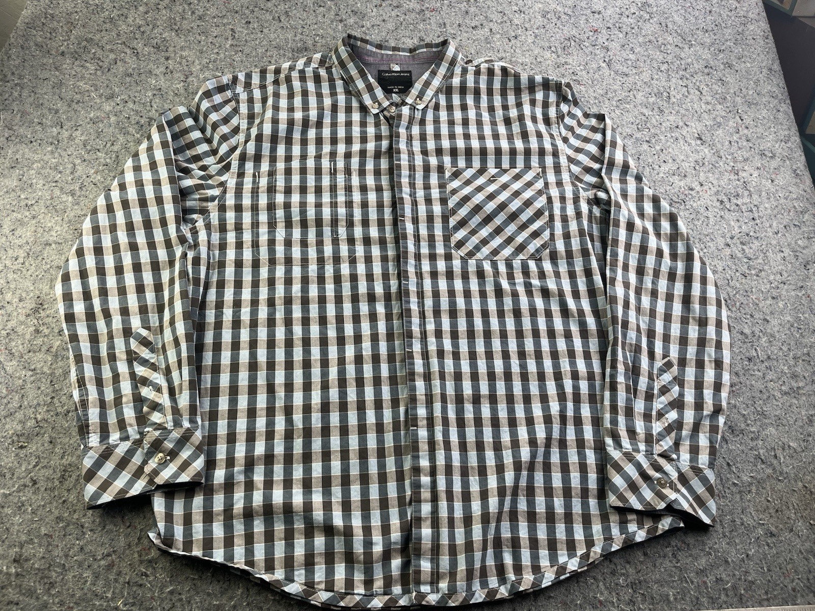 Calvin Klein Mens XXL Plaid Button Up Shirt Multicolor Cotton/ Polyester Blend