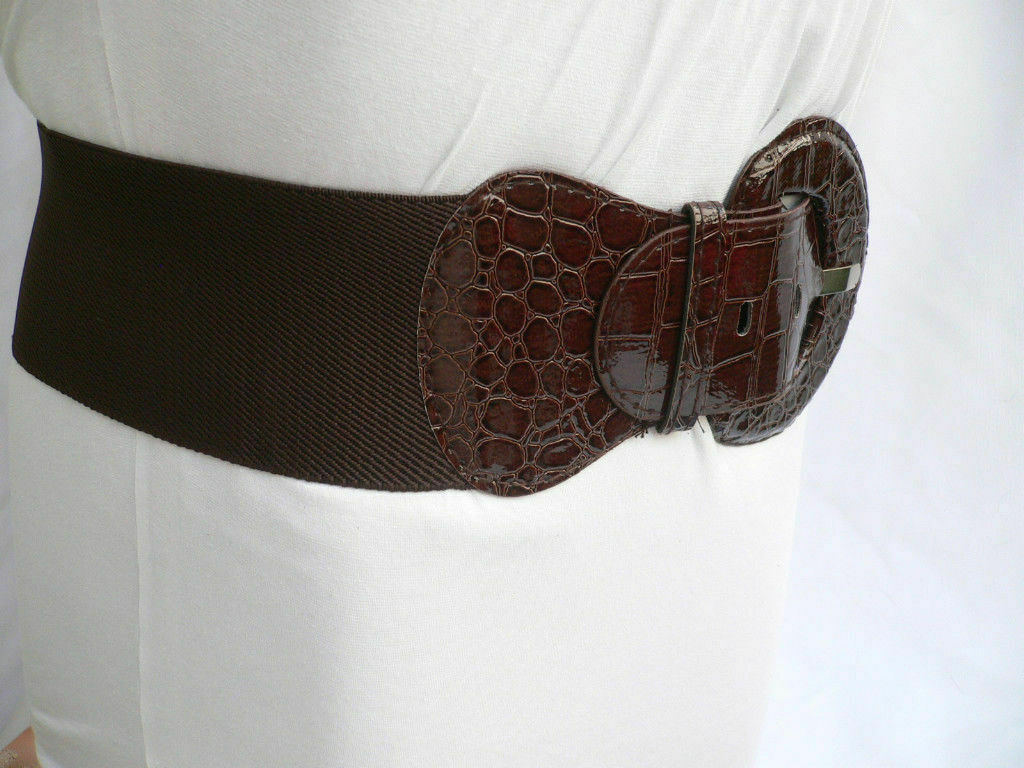 Women Wide Dark Brown Elastic Waistband Fashion Belt Hip High Waist Size XS S M