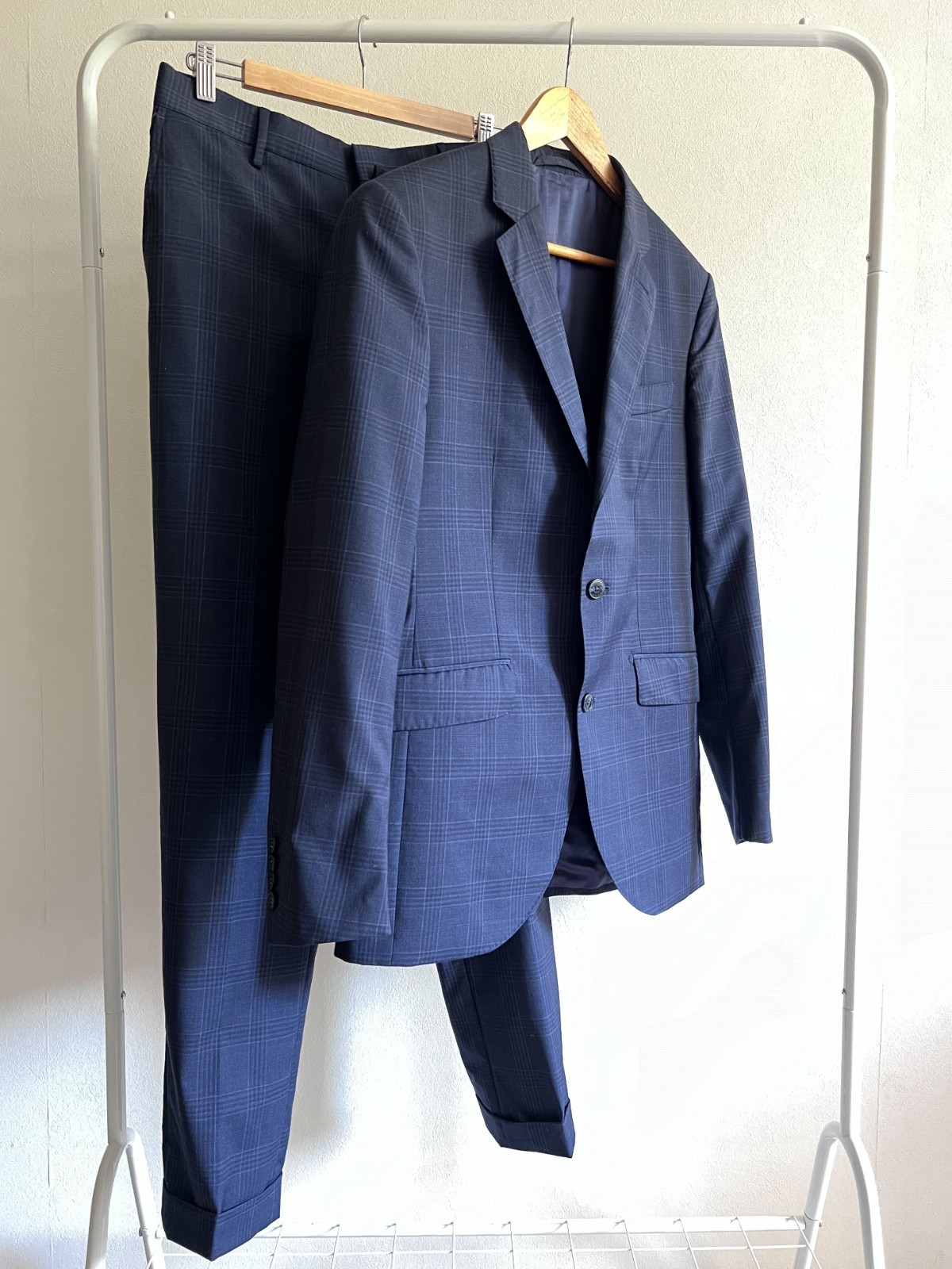 Hackett London x Loro Piana Mayfair Check 2 Piece Suit Navy Slim-Fit Size 38L, S