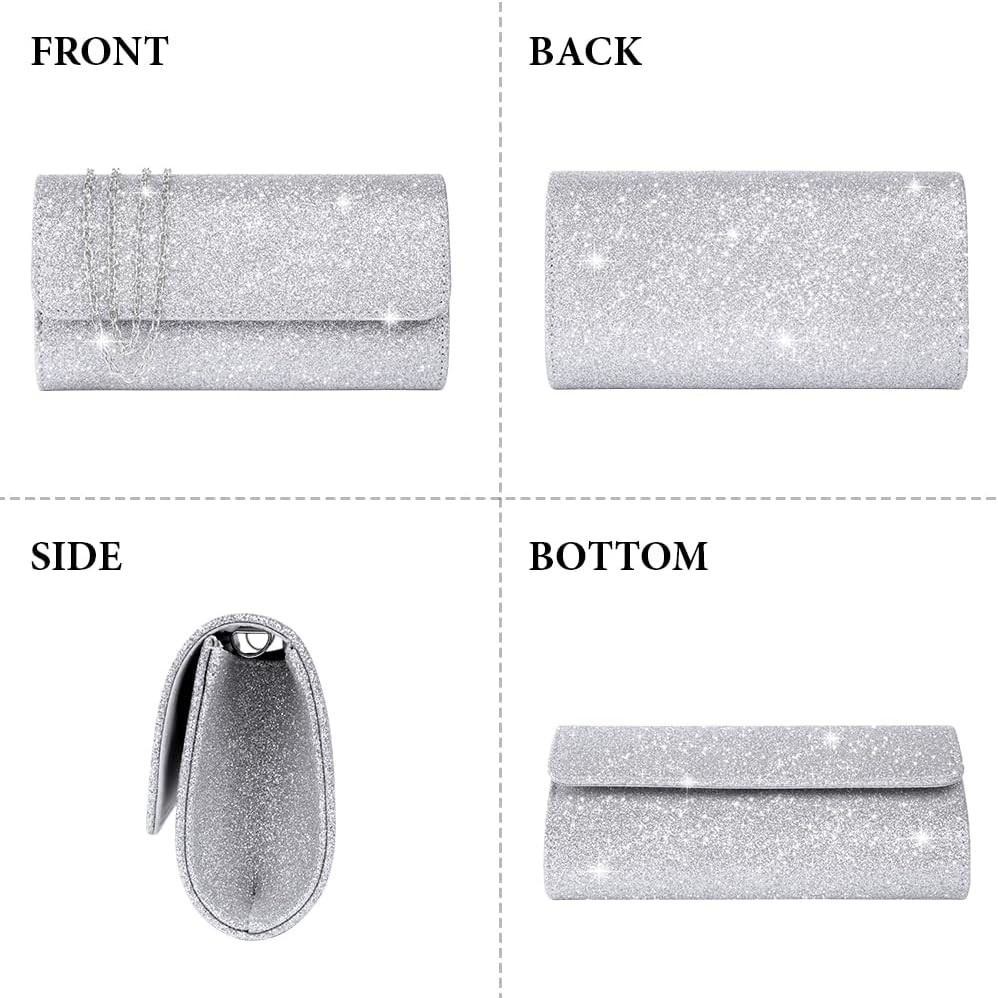 Silver Rhinestone Evening Clutch Bag Wedding Party Envelope Handbag with Chain