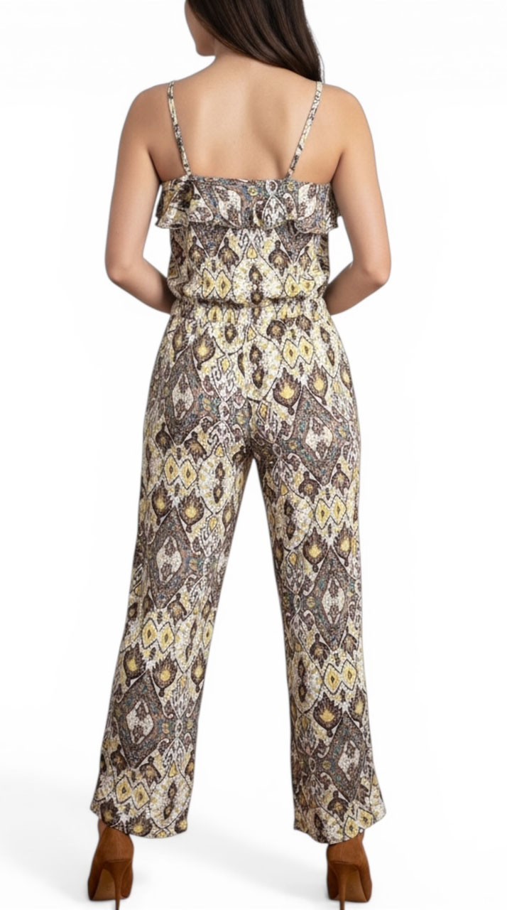 Spaghetti Straps Ruffled Printed Jumpsuit W/ Pockets S/M ~ M/L