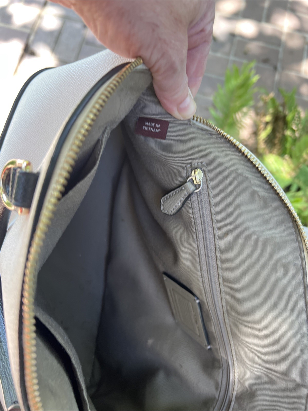 Coach Crossgrain Leather Dome Sierra Satchel -Cream & Taupe Elegant, Structured