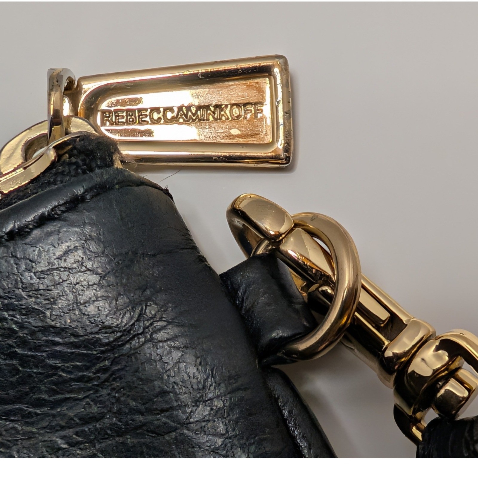 Rebecca Minkoff MAC Wristlet Clutch Black Leather Gold Hardware Polka Dot Lining