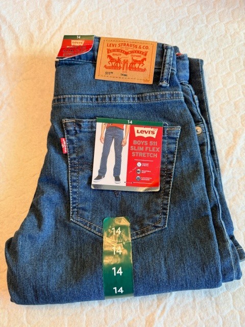 NEW! Levi’s Boys 511 Slim Flex Stretch Sz 14 Reg Denim Jeans Adj Waist Blue NWT