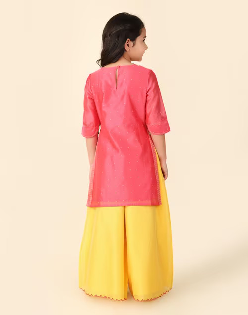 Fab India Kids Palazzo Set – Pink & Yellow Girls 2-3 Yrs