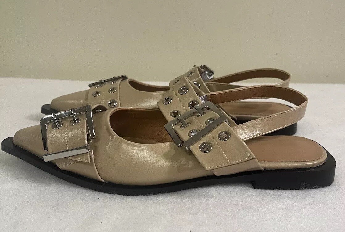 New Ladies Flats Slingback Pointed Toe Casual Daily Dress Sandals Shoes 7.5 Tan