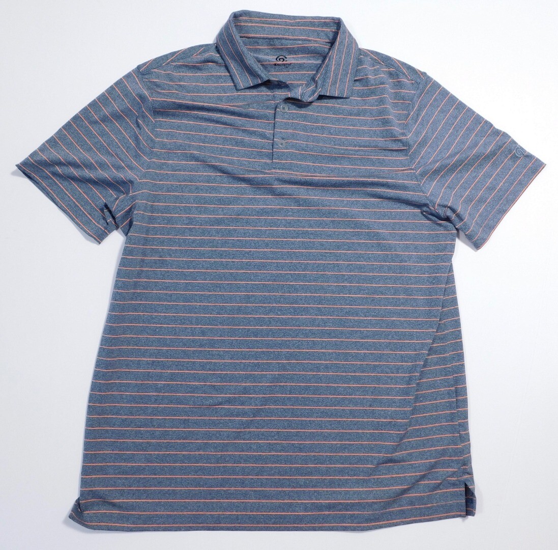 CHAMPION Men’s Charcoal Gray & Orange Striped Short Sleeved Polo Shirt Sz L
