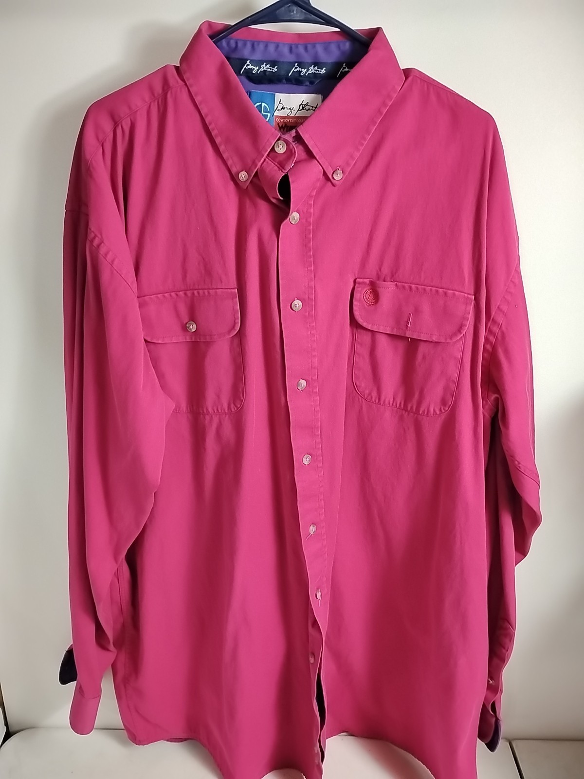 Vintage Wrangler George Strait Cowboy Cut Collection Men Pink Button Shirt XL