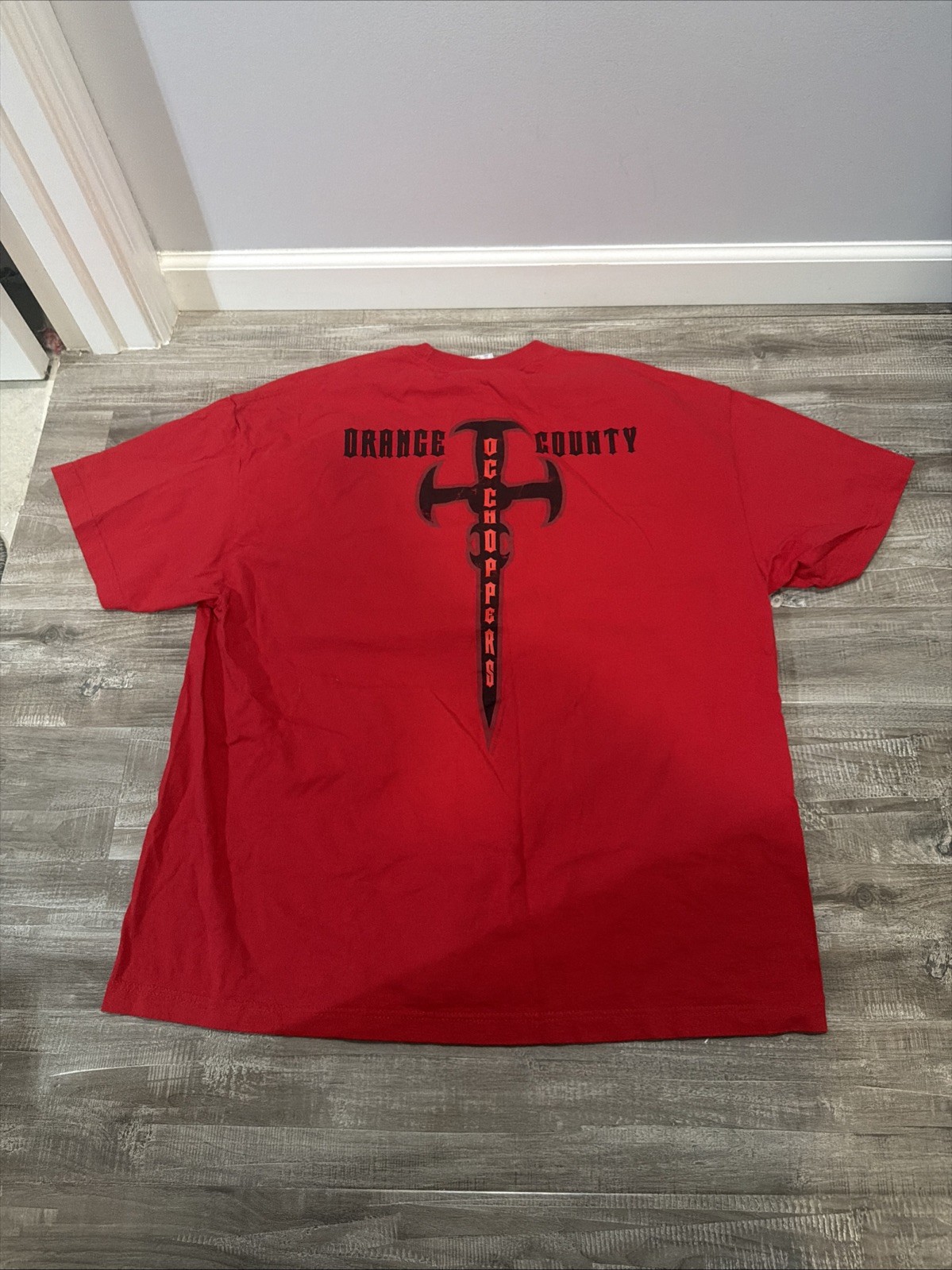 Vtg Y2K Orange County Choppers T Shirt 2XL Red Double Sided Sword Motorcycle