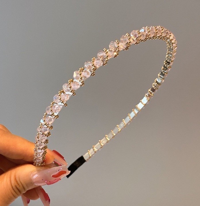 Pink Crystal Beads Headband Glamour Holiday Fashion Gold Crystal Headband