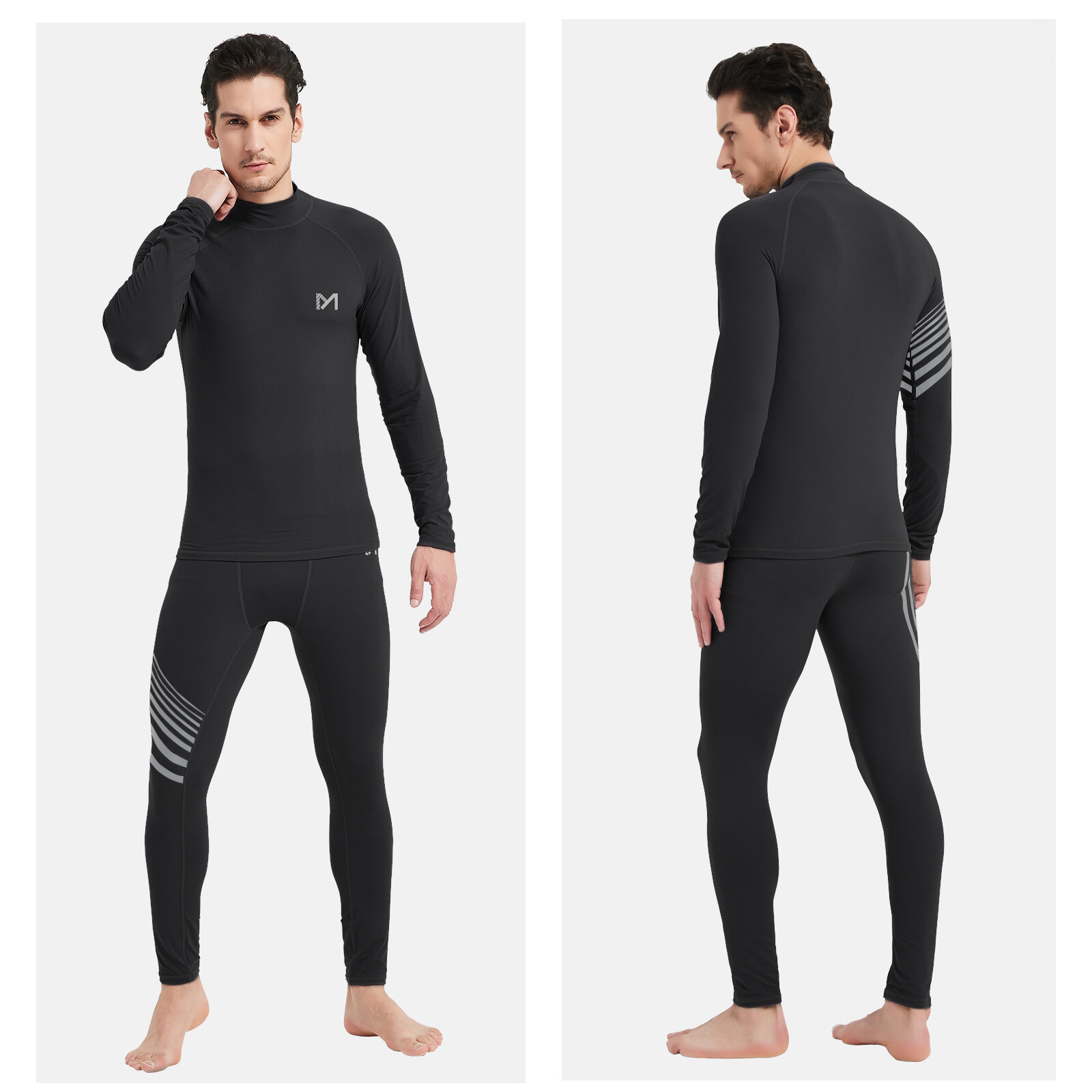 Mens Fleece Lined Thermal Long Johns Top Bottom Underwear Set Winter Turtleneck
